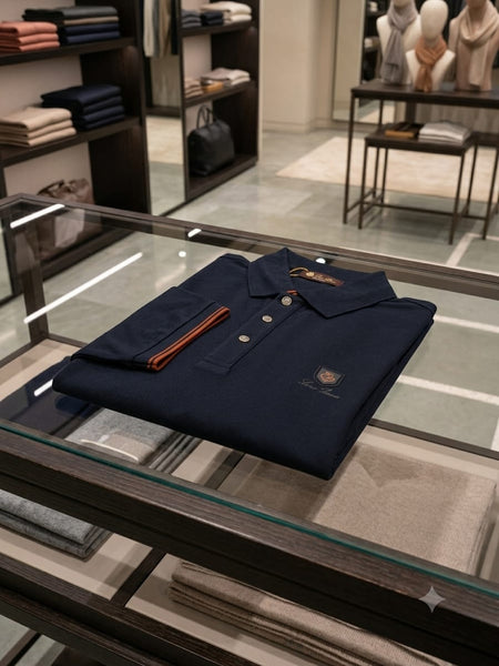 Premium Men's Navy Blue Polo T-Shirt | Classic Embroidered Logo Casual Wear