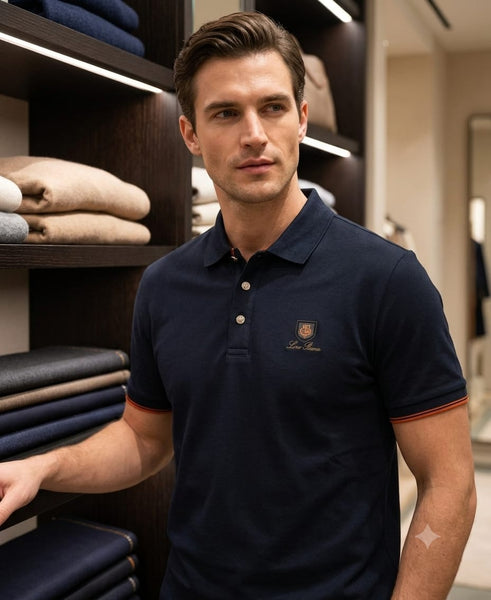 Premium Men's Navy Blue Polo T-Shirt | Classic Embroidered Logo Casual Wear