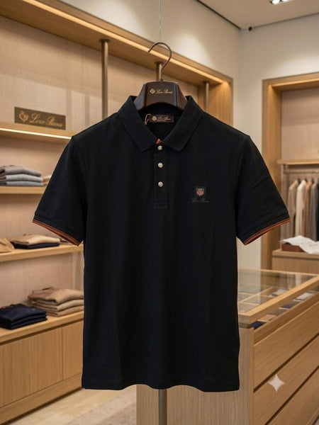 Men's Premium Black Polo T-Shirt Imported Embroidered Logo Casual Wear