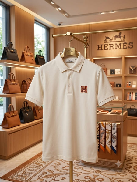 Men's Premium Cream  Logo Polo T-Shirt Classic Luxury Polo
