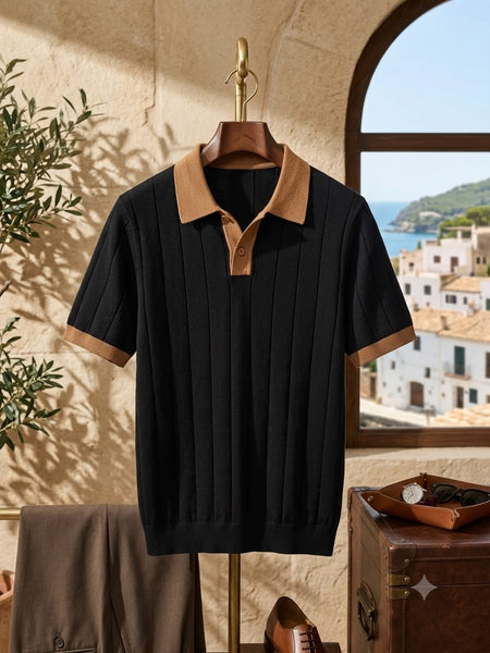 Men's Premium Textured Knit Polo T-Shirt with Contrast Collar