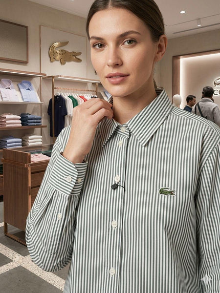 Women's Premium Green & White Striped  Shirt – Classic Full Sleeve Button-Up
