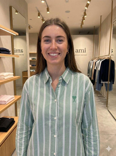 Women's Premium Green & White Striped  Shirt Classic Full Sleeve Button-Up