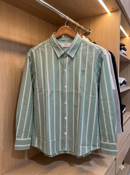 Women's Premium Green & White Striped  Shirt Classic Full Sleeve Button-Up