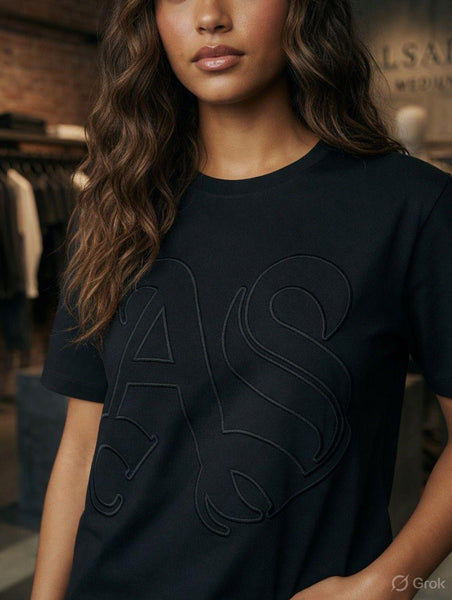 Women's Premium Black Embossed Logo T-Shirt – Minimalist Casual Tee