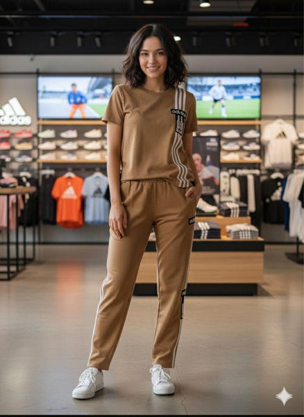 Women's Premium Brown T-Shirt & Track Pants Co-Ord Set – Casual Sportswear Outfit