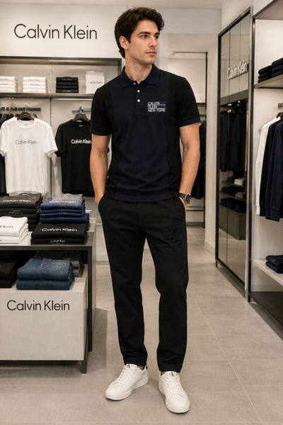 Elegant  Colorblock Premium Polo T-Shirt – Navy & Black