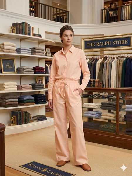 Premium Women's Peach Co-Ord Outfit | Full Sleeve Shirt with Drawstring Pants
