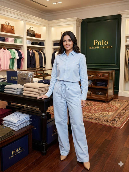 Premium Women's Sky Blue Co-Ord Outfit | Full Sleeve Shirt with Drawstring Pants