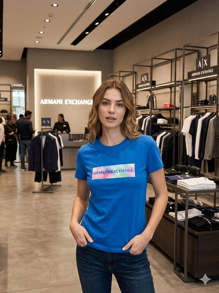 Imported  Blue Logo T-Shirt for Women | Premium  Casual Crew Neck Tee