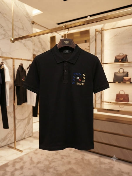 Men's Premium Black Polo T-Shirt | Multicolor Chest Logo |Regular Fit