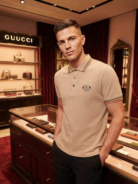 Men's Premium Beige Polo T-Shirt | Contrast Stripe Collar | Regular Fit