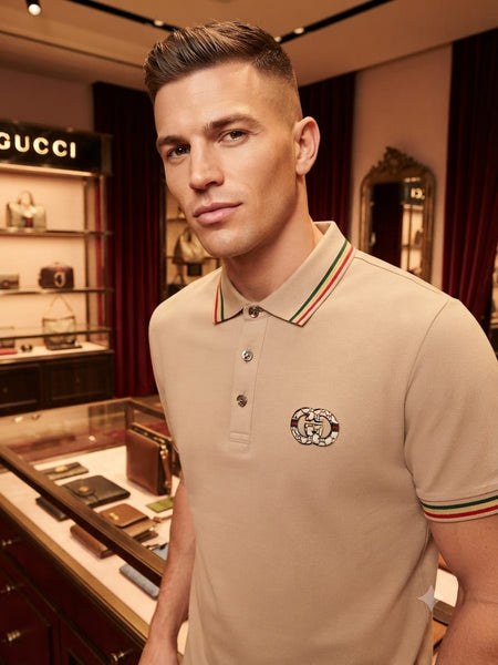 Men's Premium Beige Polo T-Shirt | Contrast Stripe Collar | Regular Fit