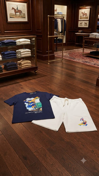 Kids Navy Blue Graphic Printed T-Shirt with White Shorts Co-ord Set