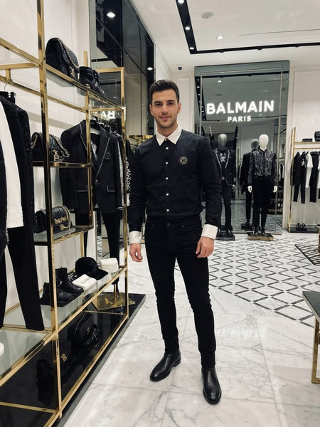 Premium Black Full Sleeve Shirt with White Contrast Collar & Cuffs