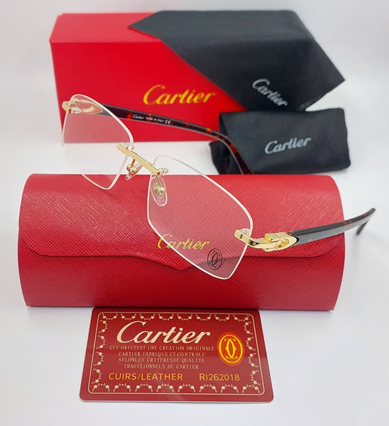Premium Rimless Rectangle Eyeglasses Frame for Men  Gold Metal Optical Glasses