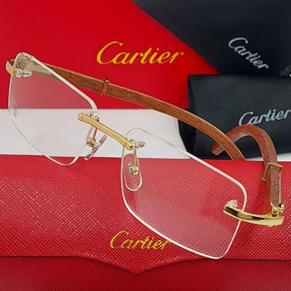 Premium Rimless Rectangle Eyeglasses Frame for Men  Gold Metal Optical Glasses