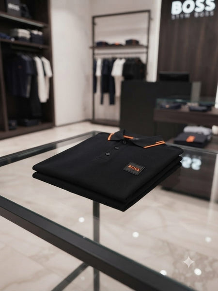 Men's Premium Black Polo T-Shirt with Orange Contrast Trim