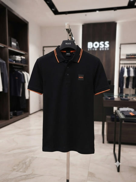 Men's Premium Black Polo T-Shirt with Orange Contrast Trim