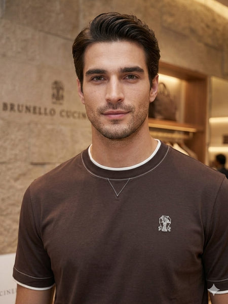 Premium Men's Brown Contrast Trim Crew Neck T-Shirt – Soft, Stylish & Everyday Comfort