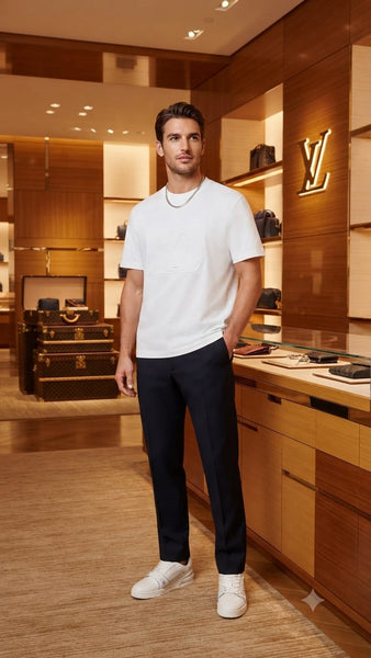 Premium Men's White Embossed Logo Crew Neck  T-Shirt – Luxury Casual Regular Fit