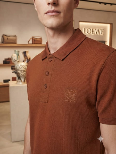 Premium Men's Brown Textured Polo T-Shirt – Classic Collar, Soft  Regular Fit