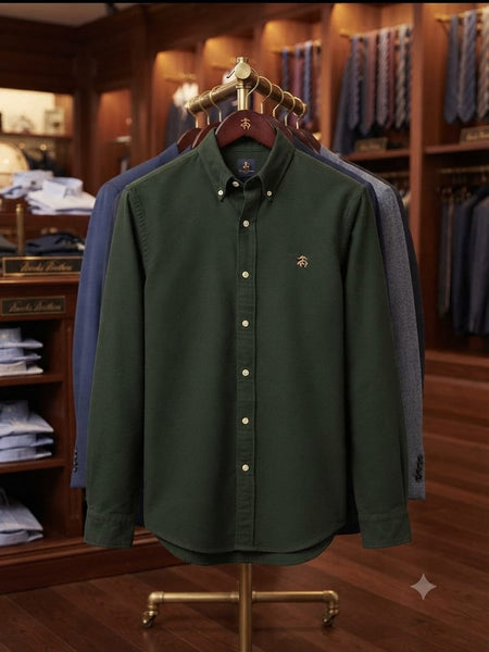 Premium Men's Dark Green Button-Down Shirt  Classic Regular Fit for Smart Casual Wear