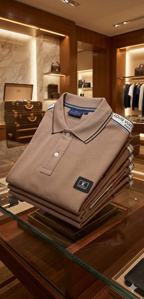 Premium Men's Taupe Contrast Tape Polo T-Shirt – Soft  Regular Fit Smart Casual Wear