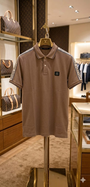 Premium Men's Taupe Contrast Tape Polo T-Shirt – Soft  Regular Fit Smart Casual Wear