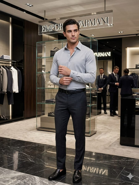 Premium Men's Grey Formal Full Sleeve Shirt Regular Fit Office Wear