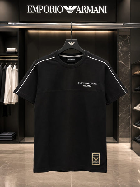 Premium Men's Black Crew Neck T-Shirt Minimal Logo Regular Fit Casual Wear