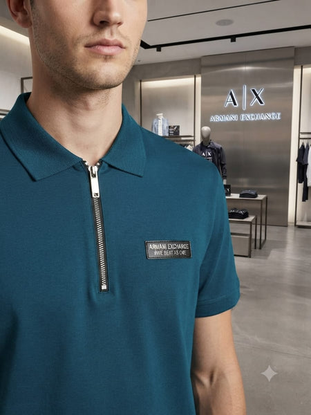 Premium Men's Teal Zip Polo T-Shirt – Soft Cotton Regular Fit Smart Casual Wear
