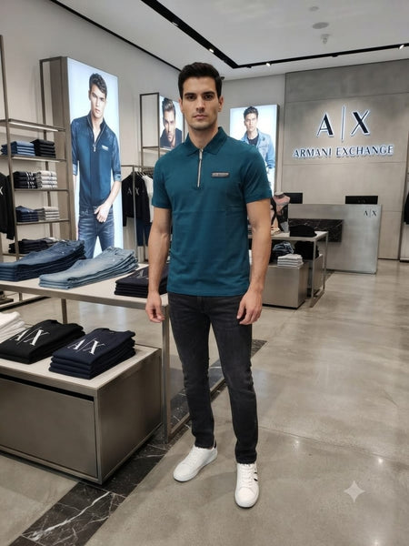 Premium Men's Teal Zip Polo T-Shirt – Soft Cotton Regular Fit Smart Casual Wear