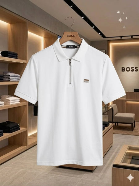 Imported  Men's White Half-Zip Premium Polo T-Shirt
