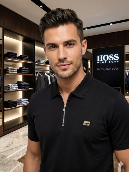 Luxury  Men's Black Half-Zip Premium Polo T-Shirt