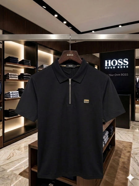Luxury  Men's Black Half-Zip Premium Polo T-Shirt