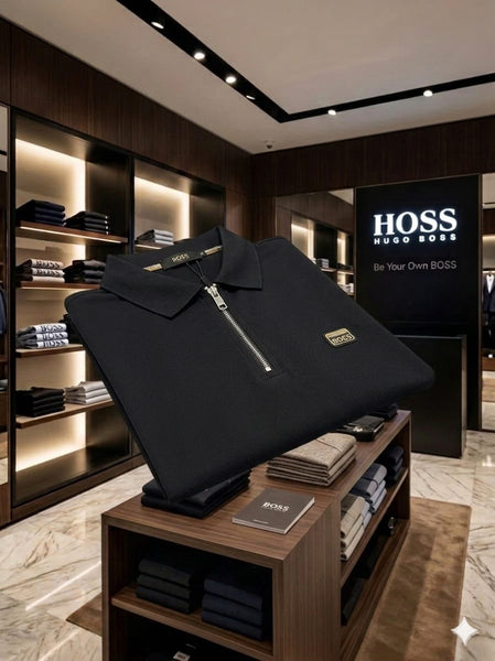 Luxury  Men's Black Half-Zip Premium Polo T-Shirt