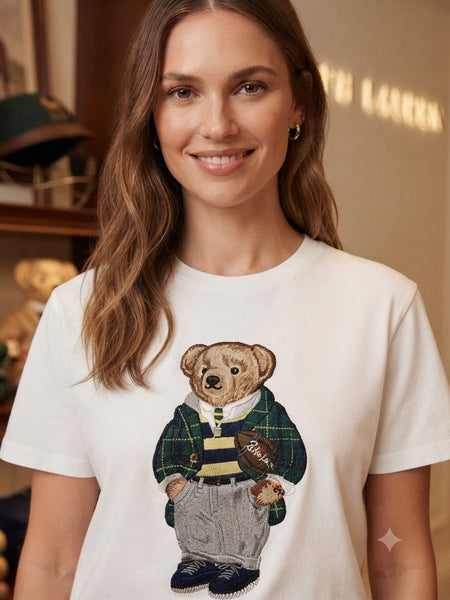 Premium Women's White Teddy Bear Graphic  T-Shirt
