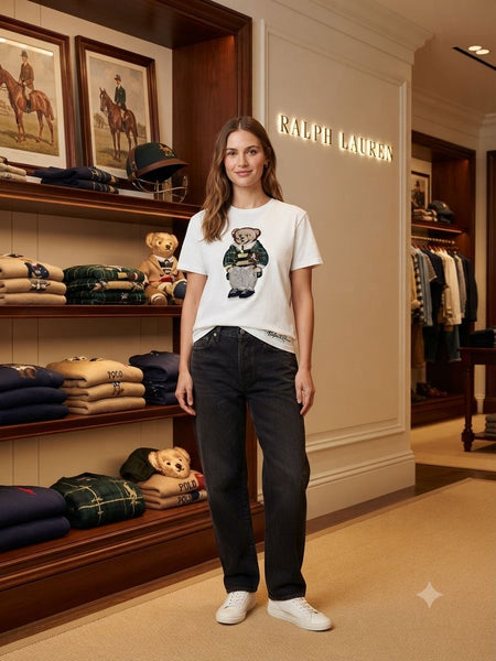 Premium Women's White Teddy Bear Graphic  T-Shirt
