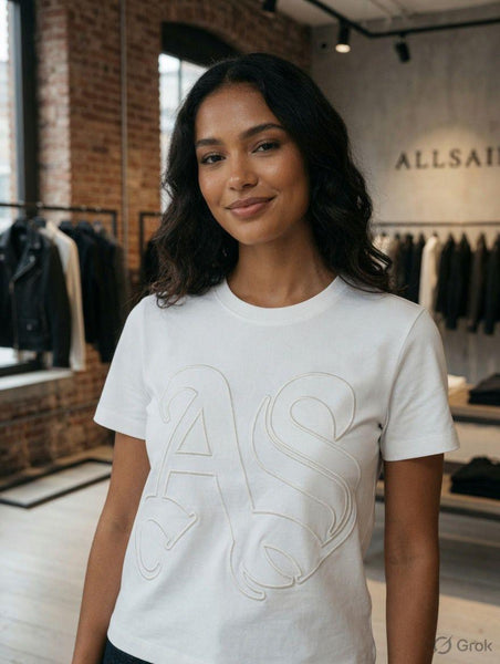 Women's White Embossed Logo on T-Shirt Premium Casual Crew Neck Tee