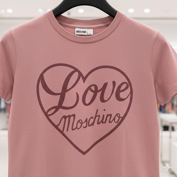 Women's Pink Heart Graphic T-Shirt Premium Casual Crew Neck Tee