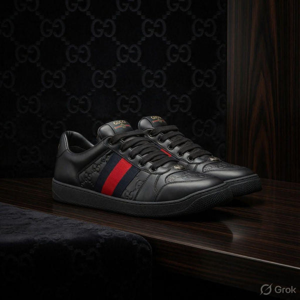 Men's Black Premium Leather Sneakers Luxury Casual Lace-Up Shoes
