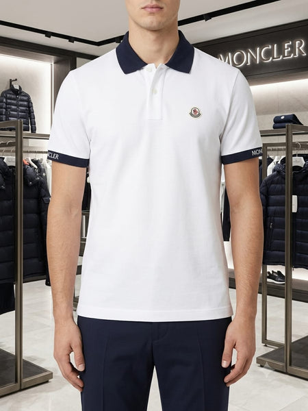 Men's Premium White Polo T-Shirt with Navy Contrast Collar