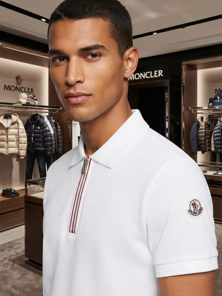 Men's Premium White Polo T-Shirt | Stylish Half-Zip Casual Tee