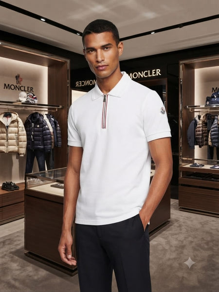 Men's Premium White Polo T-Shirt | Stylish Half-Zip Casual Tee