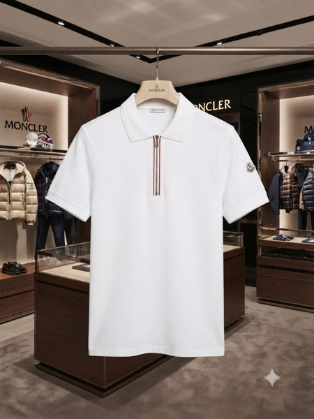 Men's Premium White Polo T-Shirt | Stylish Half-Zip Casual Tee