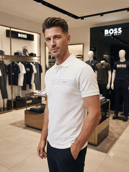 Premium White Polo T-Shirt for Men Classic Striped Design Smart Casual Wear