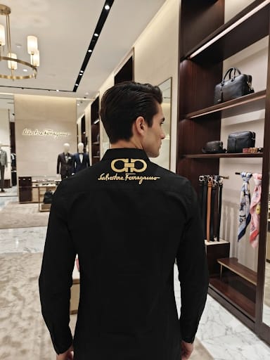 Men’s Black Full-Sleeve Shirt with Stylish Golden Embroidered Logo