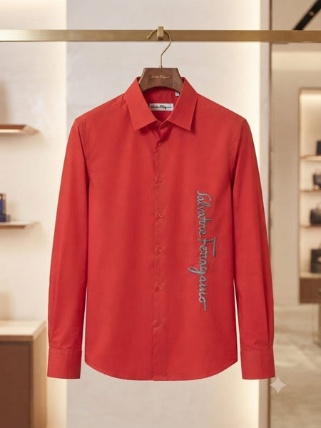 Premium Men’s Red Casual Shirt with Brand Signature  Embroidery