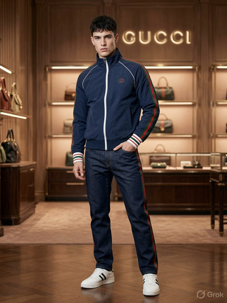 Men's Premium Navy Blue Zip-Up Track Jacket